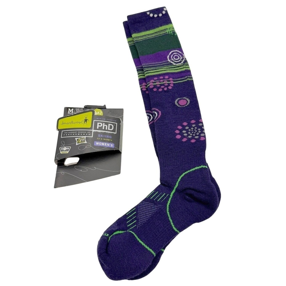 NWT Smartwool Womens M Purple PhD Ski Medium Cushion Merino Wool Pattern Socks